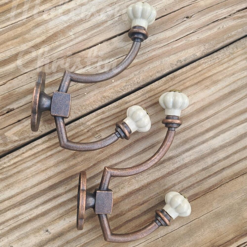 Porcelain Pumpkin Knob Coat Hat Hooks Set 2